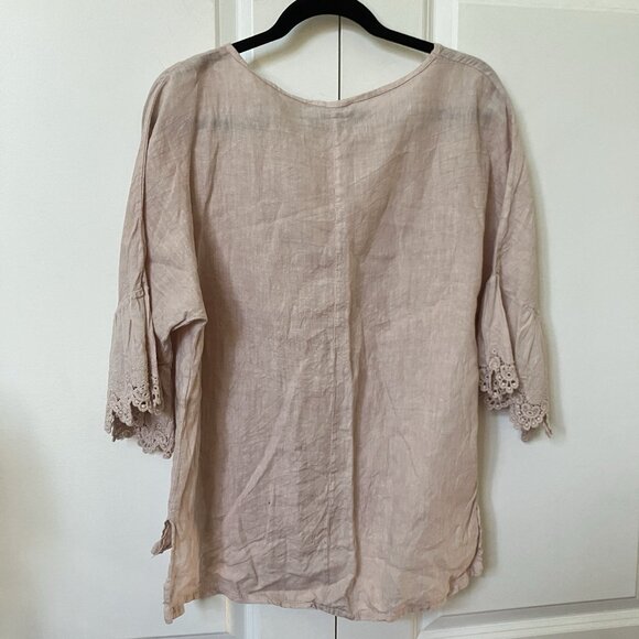 Francesca Bettini Linen Blouse Womens M Pink Eyelet Made in Italy Boho Lagenlook - Picture 5 of 8